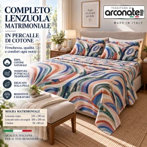 Completo lenzuola matrimoniale percalle Mosaico
