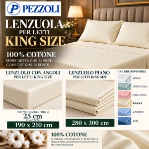 Lenzuola misure MAXI per LETTI KING SIZE 100% cotone