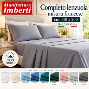 Completo lenzuola letto misura francese 140 Tinta Unita Imberti