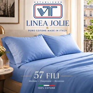 Lenzuola con angoli, cordonetto e federe in cotone 57 fili VT
