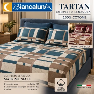 Completo lenzuola matrimoniale Biancaluna Tartan