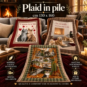 PLAID IN PILE Cm. 130 x160 CANI /GATTI Nuova Collezione Pezzoli
