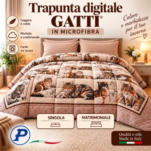 Trapunta invernale digitale in Microfibra disegno gatti